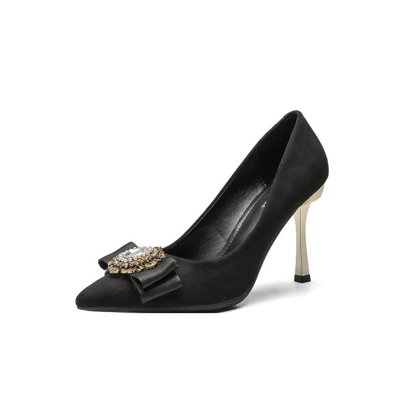 French Retro Diamond Buckle Single Shoes Women's 2025 Early Spring New Suede Special-shaped Heel Fashionable and Elegant Shallow High Heels
