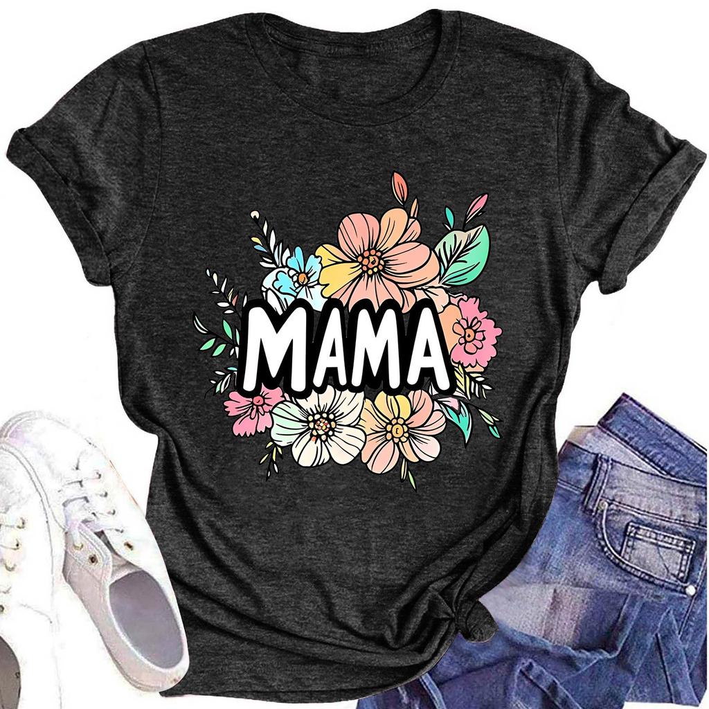 Damenmode Rundhals Kurzarm T-Shirt Muttertag Bedruckt Lässiges Oberteil