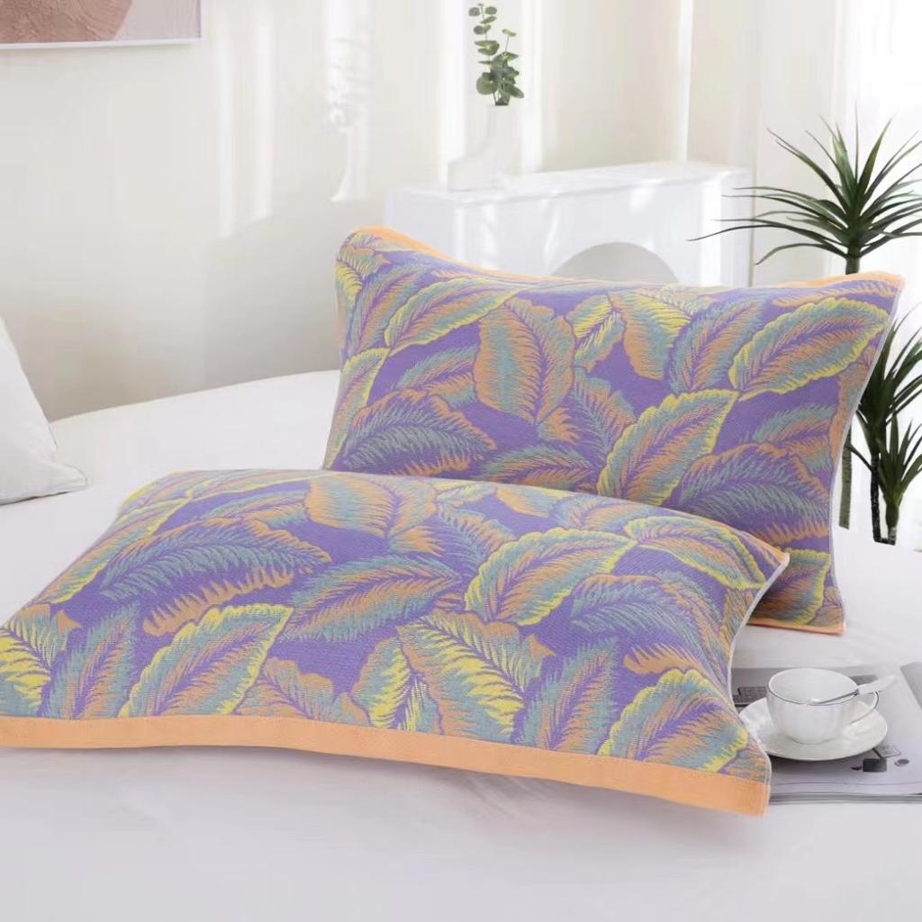 Gauze Multi-layer Pillow Towel Colored Woven Jacquard Cotton Student Children Couple Home Soft and Comfortable Large Pillow Towel