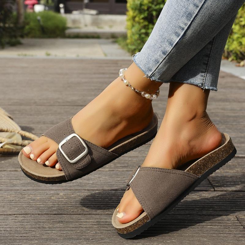 One-word Slippers Women's New Beach Open-toed Flat-bottomed Cool Slippers Women's Large-size Women's Sandals