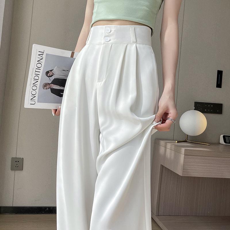 Ice Silk High Waist Chiffon Wide Leg Pants - Women's Summer Korean Style
