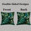 Double-Sided Green & Gold Peacock Floral Pillowcase 1-Piece Modern Rustic Style Decorative Cushion Cover For Spring/Summer Home