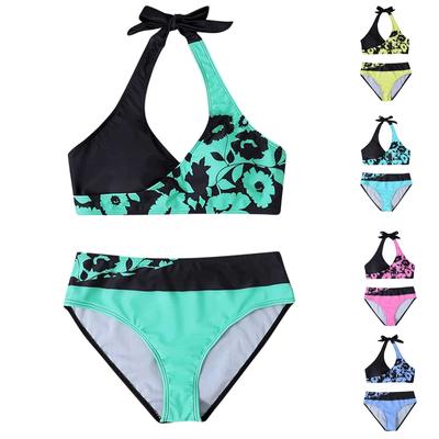 Biquíni feminino estampado de cintura alta com bojo e sutiã sem sutiã de aço