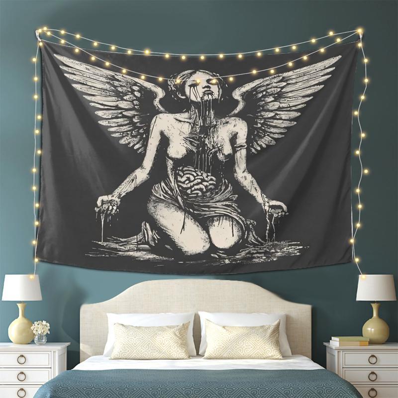 Gothic Fallen Angel Tapestry Black and White Strange Art Tapestry Bedroom Living Room Dormitory Home Decoration
