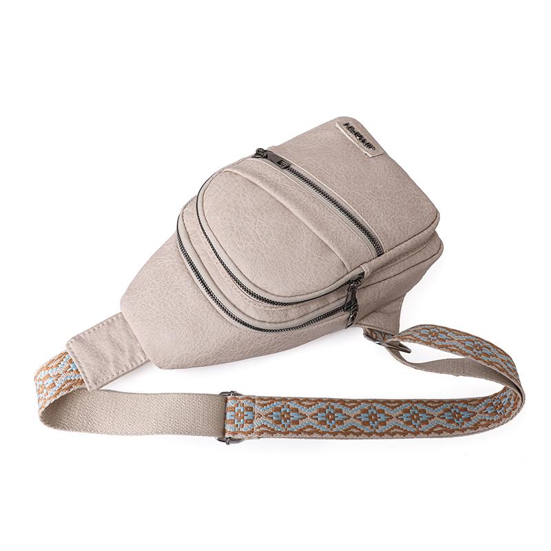 Women's Leather Chest Bag Solid Color Crossbody Bag Stitching Waist Bag Colorful Shoulder Straps