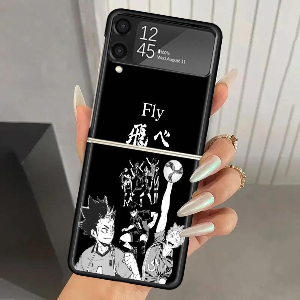 Haikyuu Oya Volleyball Anime Hard PC Phone Case For Samsung Galaxy Z Flip 6 5 4 3 Black Cover ZFlip6 Flip5 Flip4 5G Foldable Pri
