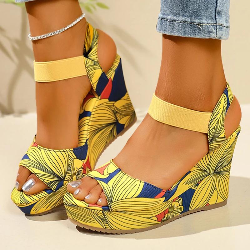 

Fashion Mix Color Extreme High Heel Sandals Women Ethnic Style Open Toe Wedge Sandal Woman New Back Strap Chunky Platform Sandals Mujer 43 жёлтый