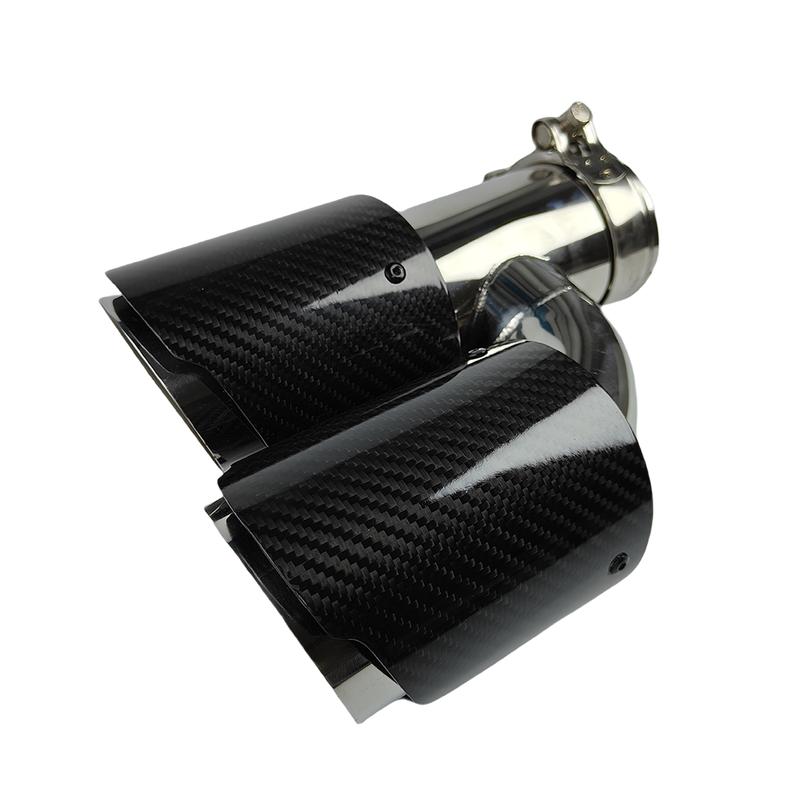 1 Pcs Universal Car Carbon Fibre Tail Throat Length Burnishing h-Shaped Double Out Twill Glossy Exhaust Muffler Tip