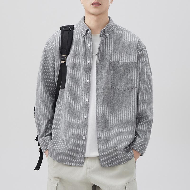 

Новая весенняя японская ретро мужская полосатая хлопковая рубашка с длинным рукавом американская рабочая рубашка 4XL серый