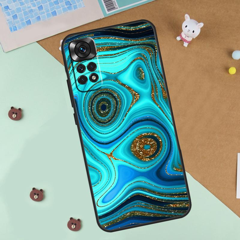 

Gold Indigo Faux Malachite Case For Xiaomi Redmi Note 13 12 11 9 10 14 Pro 10S 11S 12S Cover For Redmi 13C 10C 12C 14C Redmi 10C