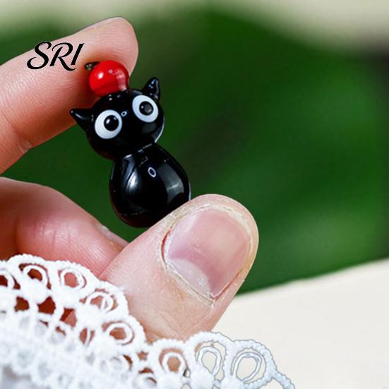 Glass Mini Black Cat Miniature Tiny Colored Ornament Cute Animals Kitty Figurine for Desktop Bookshelf Fairy Garden Micro Landscape Decor Animal Party
