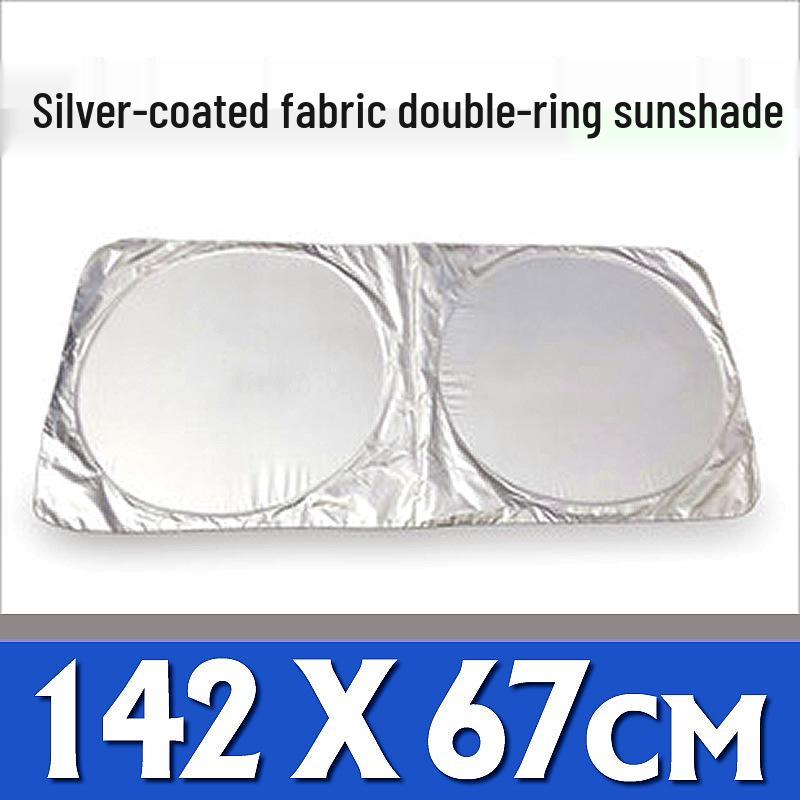 Silver Coated Double-Ring Car Sunshade - Front Windshield Sun Protection (142x67cm) - Summer Accessory