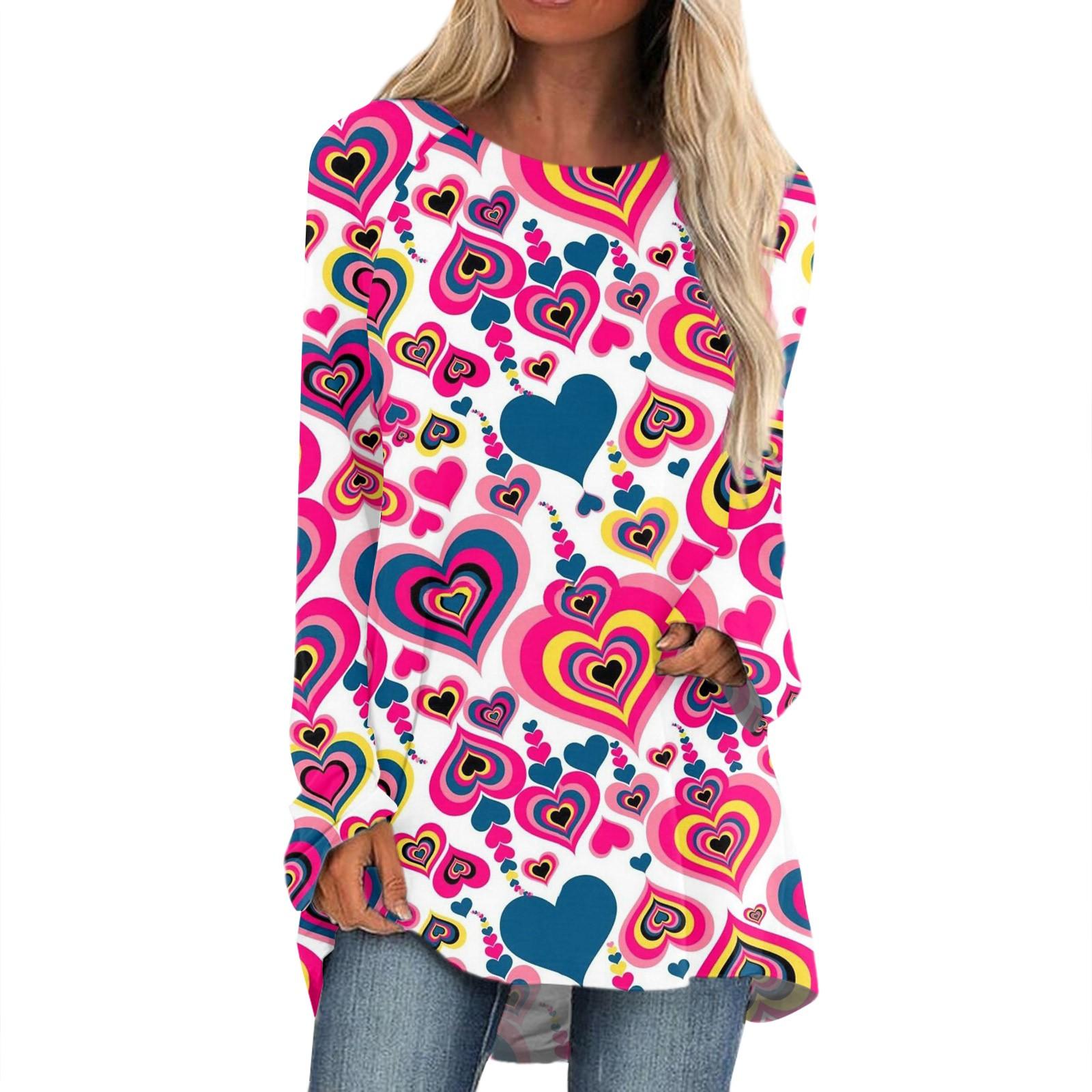 

Женская мода повседневная блузка с длинным рукавом и принтом «Любовь ко Дню святого Валентина», круглый вырез, пуловер S