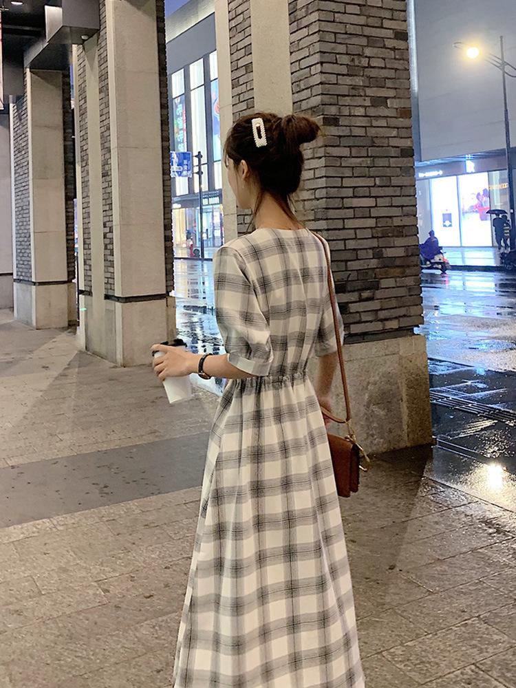 Plaid Shirt Dress Women's New Summer Long Fairy Super Fairy Mori French Long Dress Waist Skirt
