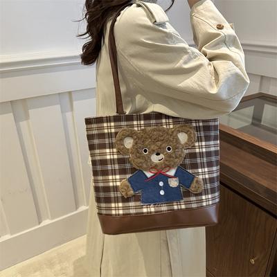 Large Capacity Premium Tote Bag Women'S Bag Woolen Plaid Tote Bag Fashion Backpack
