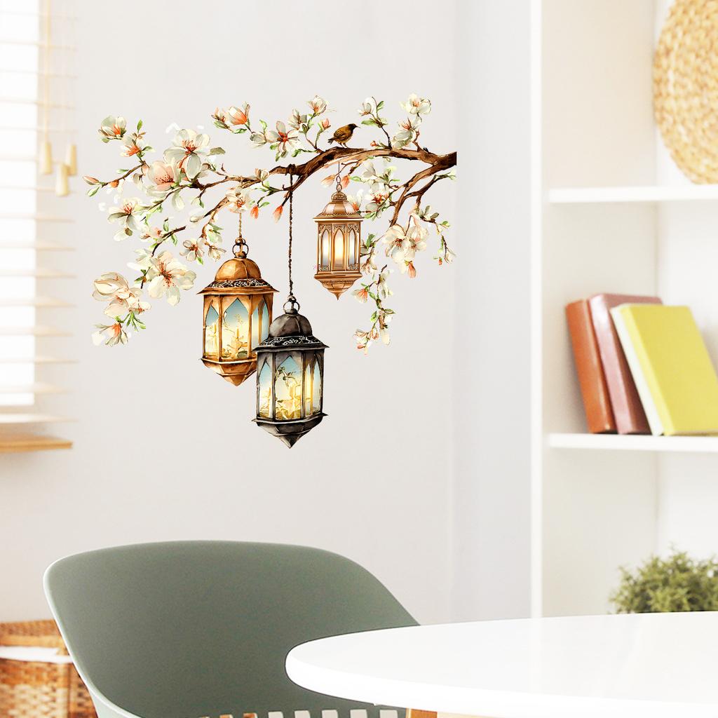 Lotus Mandala with Vintage Stars and Moon Wall Sticker Self-Adhesive Removable for Bedroom Living Room Entryway Home Decor