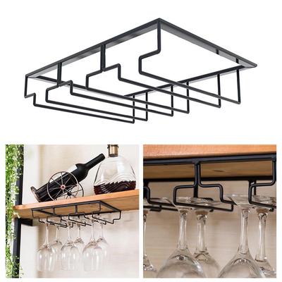 Under Cabinet Stemware Wine Glass Holder Metal Organizer for Bar Kitchen Black