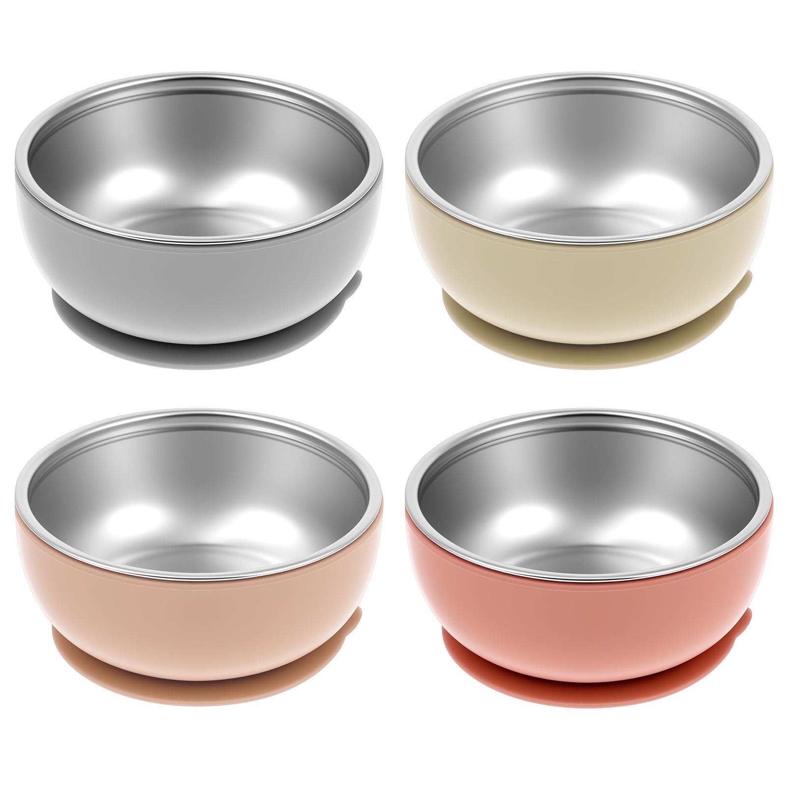 

4Pcs 304 Stainless Steel Suction Baby Bowls Non Slip Child Food Bowl with Removable Silicone Sleeve for Kids Toddlers Feeding