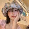 Thin Korean Style Personalized Fashion Colorful Plaid Cloud Beret Women's Sweet Octagonal Hat Trendy Cap