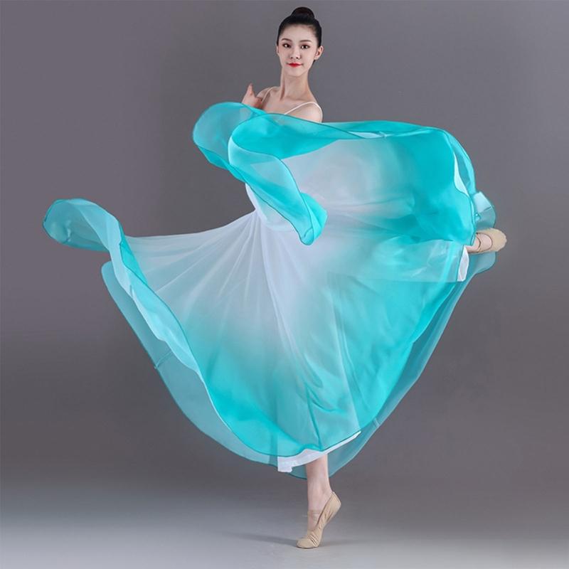 Women's Lyrical Dance Skirt Gradient Color Chiffon Long Swing Sheer Wrap Skirts for Modern Ballet Performances