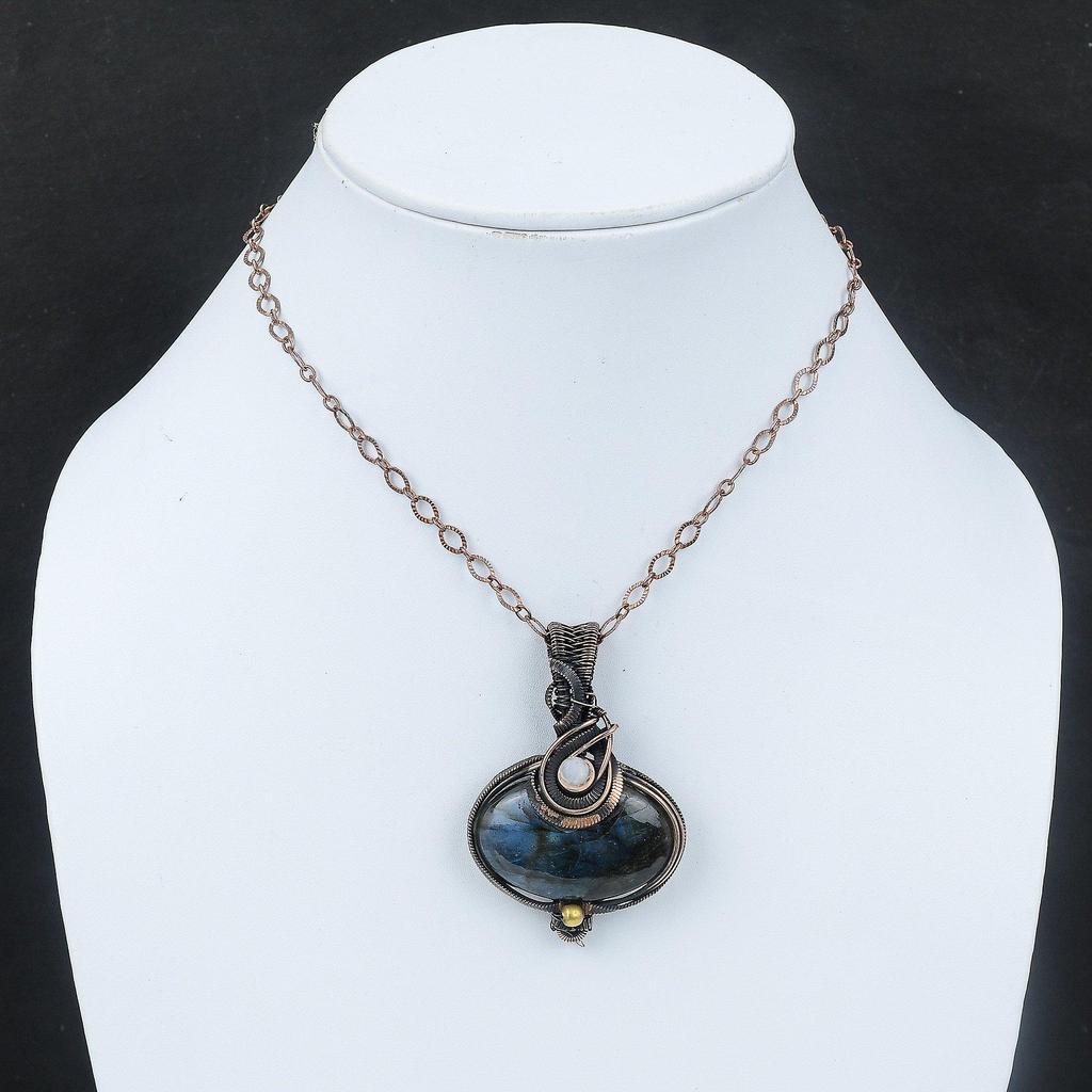 Labradorite Pendant Copper Wire Wrapped Pendant Handmade Jewelry Moonstone Pendant Gift For Her Copper Wire Jewelry Genuine Gemstone Pendant