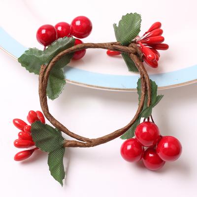 Handmade DIY Holiday Banquet Western Restaurant Decoration Christmas 4Pieces/bag Red Fruit Napkin Ring Red Flower Napkin Buckle