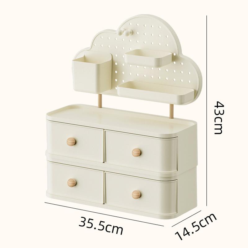 

Beige Cloud Shaped Desk Organizer 4 Drawers Multi Functional Storage Unit Pegboard Compartments for Stationery Office Supplies червоний