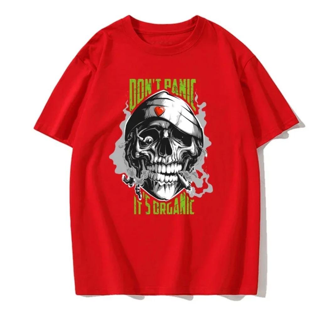 Herren T-Shirts Europäische Größe Modisch und Lässig Rundhals Einfarbig Vielseitige Sommeroberteile Hip-Hop Totenkopf Print T-Shirt