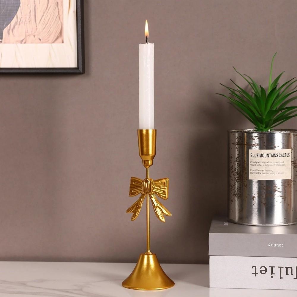 Iron Candlestick Golden Taper Candle Stands Classic Bow Candle Holder  For Wedding/Table Decor