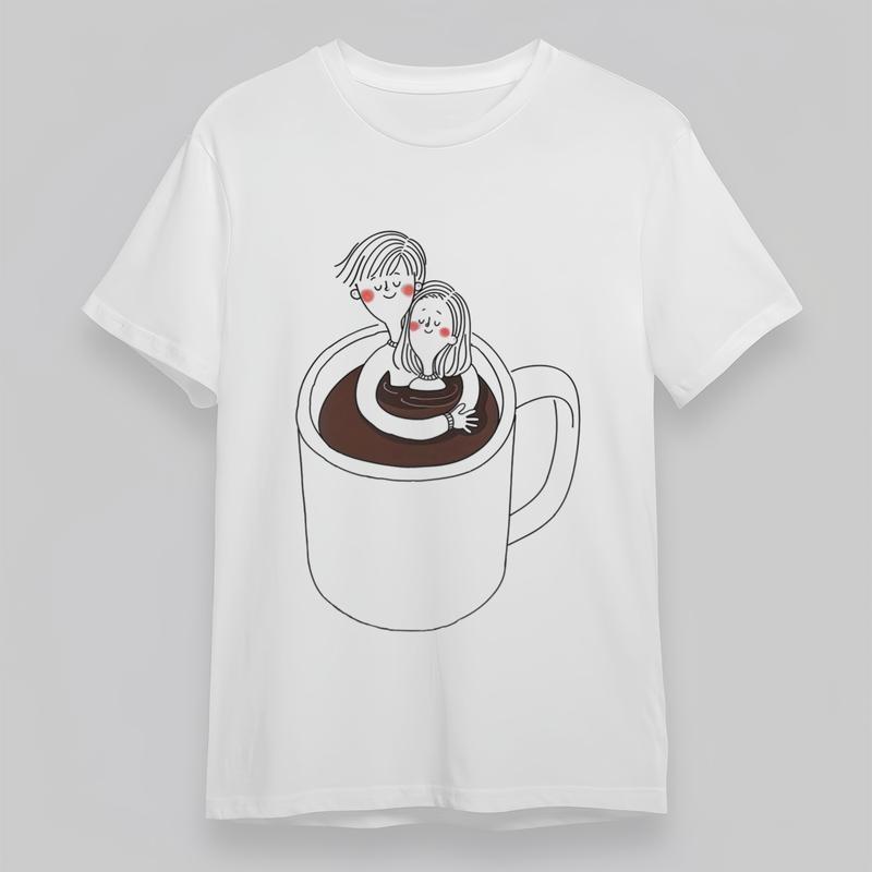

Women s Plus Size Soft Classic T-Shirt Sweet Couple in Coffee Cup Graphic Tee 4XL