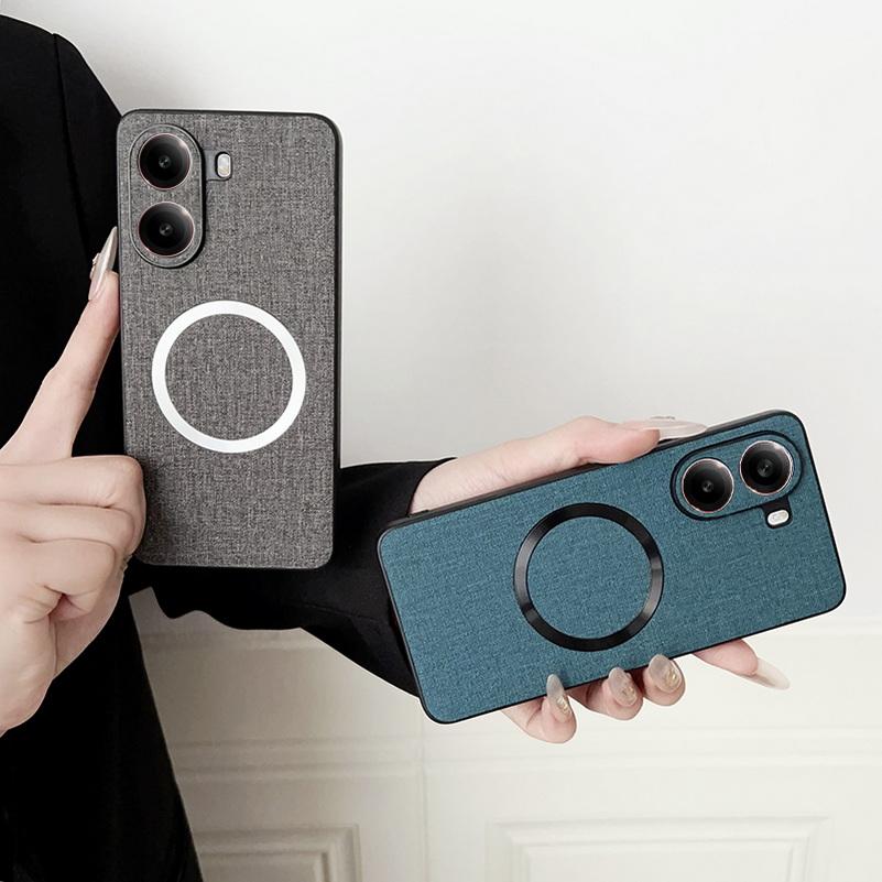 Magsafe Magnetic Plain Leather Case For Poco X7 Pro POCO X7 F6 Pro X6 Pro M6 Pro Poco C75 Cloth Wireless Charging Cover