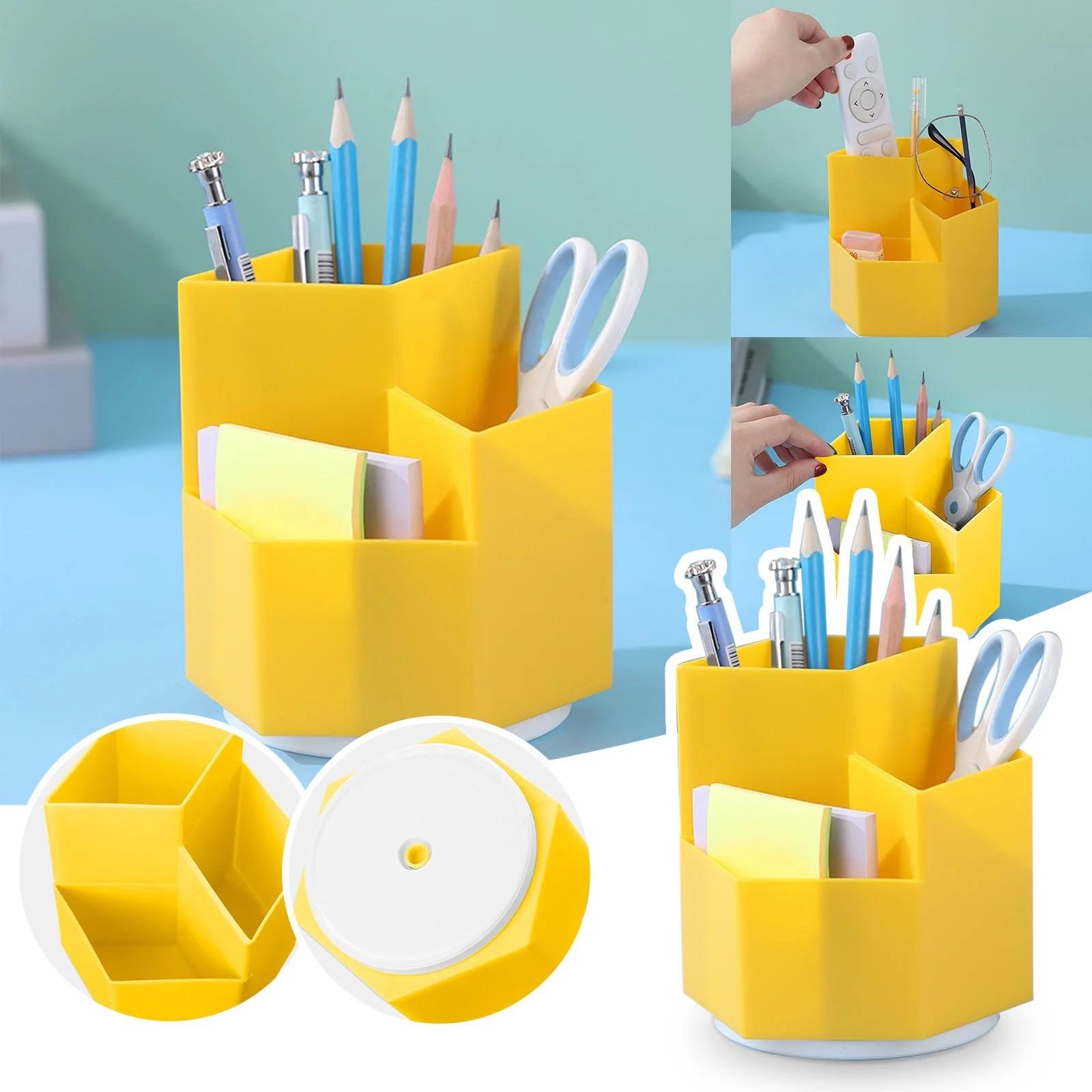 

Вместительный держатель для ручек, ящик для хранения канцелярских принадлежностей для студентов, вращающийся на 360 градусов, креативный пластиковый ящик для хранения канцелярских принадлежностей One Size жёлтый
