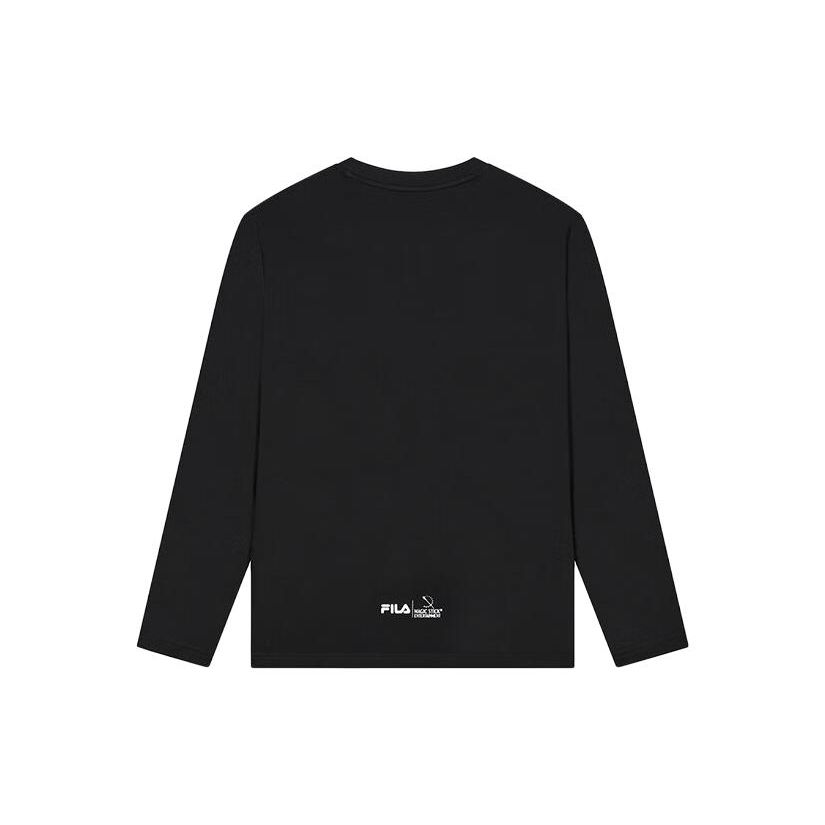 Fila Logo Letter Print Crew Neck Pullover Casual Knit American Vintage Long Sleeve T-Shirt Men Tops Black F11M319218F-BK