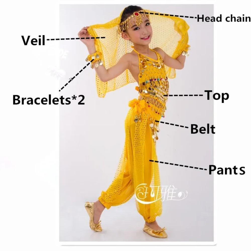 Ensemble Costumes de Danse du Ventre Enfants Danse Orientale Filles Danse du Ventre Inde Vêtements de Danse du Ventre Enfant Enfants Indien 6 Couleurs