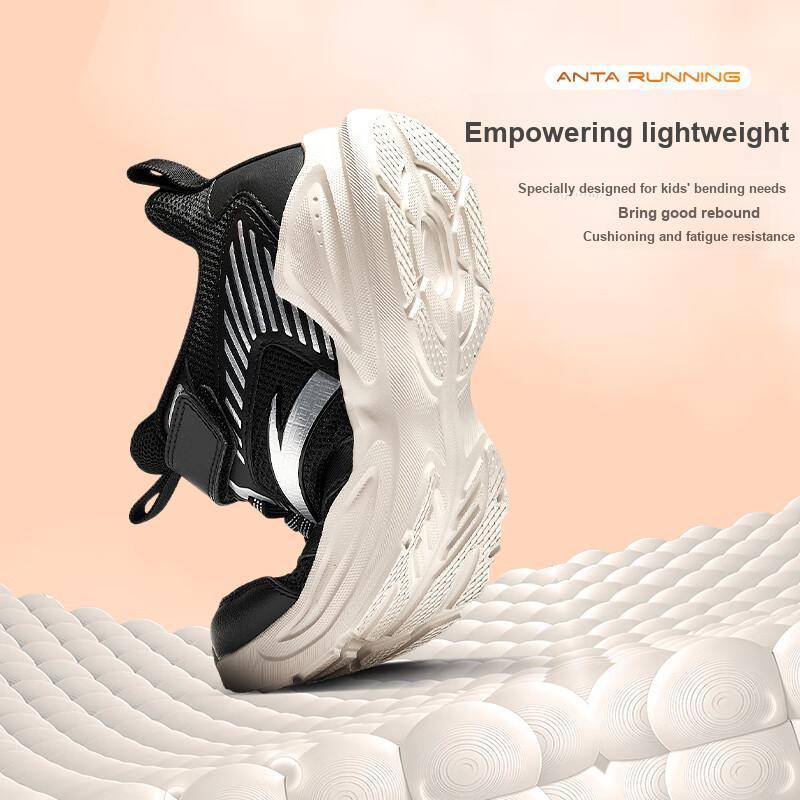 Anta Kids Fabric Versatile Trendy Simple Lightweight Breathable Low-Top Running Shoes Kids sneaker Black Silver White A12435522-5
