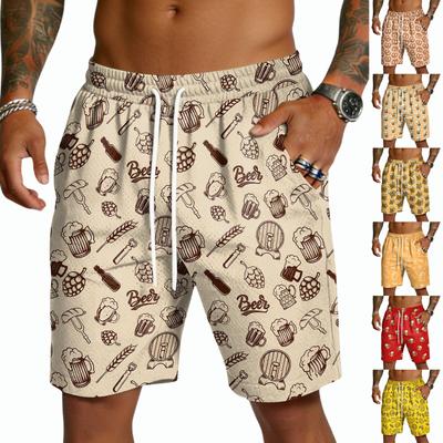 Men’s Casual Lightweight Drawstring Shorts with Print Relaxed Fit Quick Dry Five Inch Length for Everyday Wear