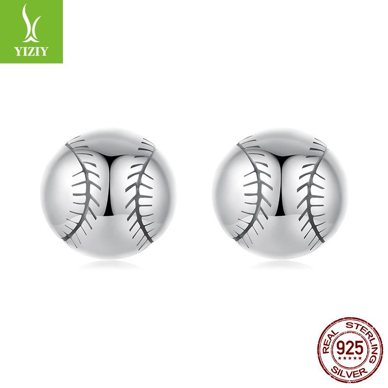 S925 Sterling Silver Baseball Stud Earrings For Men And Women, Personalized Boyfriend Style Niche Ball Stud Earrings
