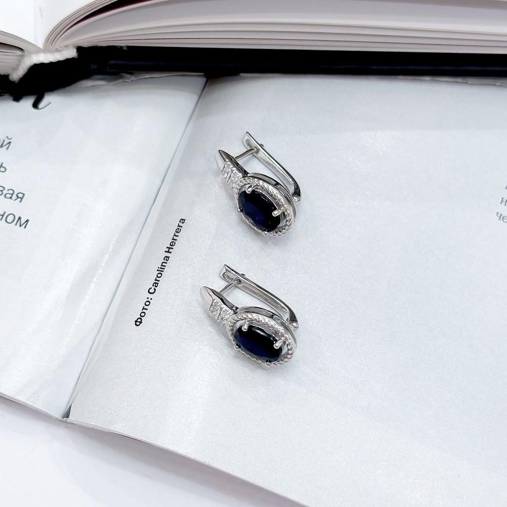 Silver Earrings with Natural Sapphire 4.927ct, Cubic Zirconia (2162780)