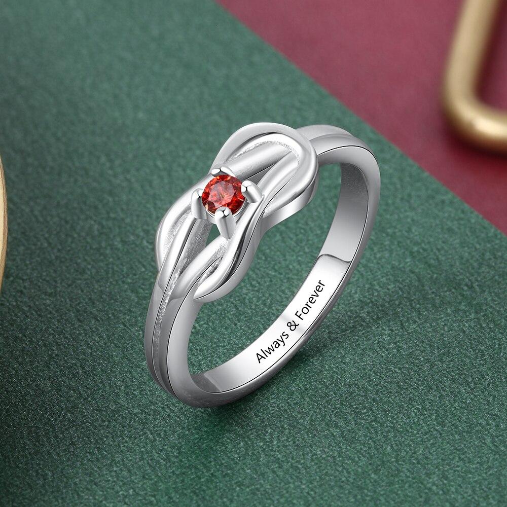 Personalized Ring Square Knot Shape Fashion Ring Jewelry Engraved Any Letters Custom Birthstone Trendy Gift For Womenri103871