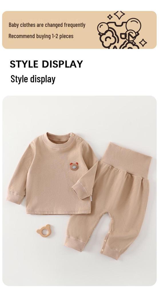 Baby Two-Piece Set: High Waist, Shoulder Buttons, Thin, Breathable, Pure Cotton for All Seasons (Spring/Autumn)