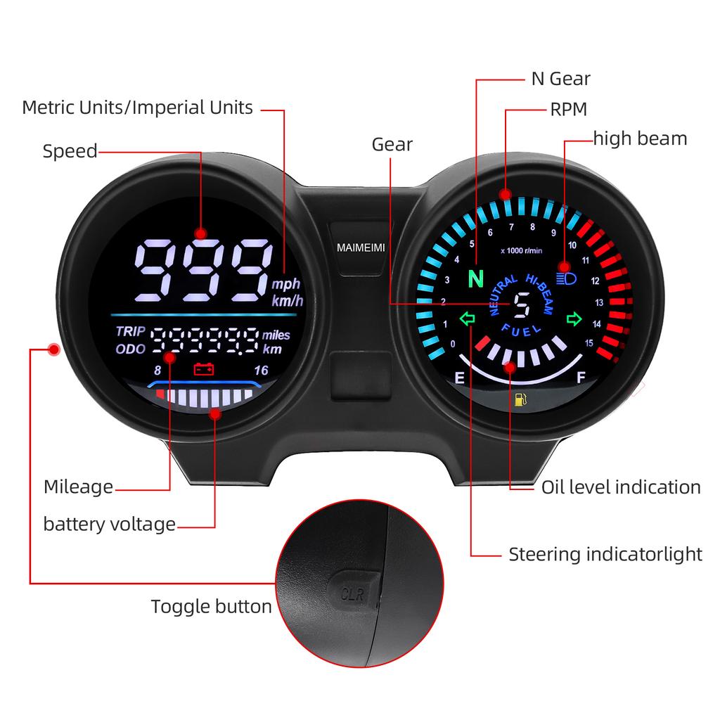 Für Brasilien Für TITAN 150 Für Honda Universal Tacho Drehzahlmesser Digitales Armaturenbrett Motorradinstrument LED Elektronik