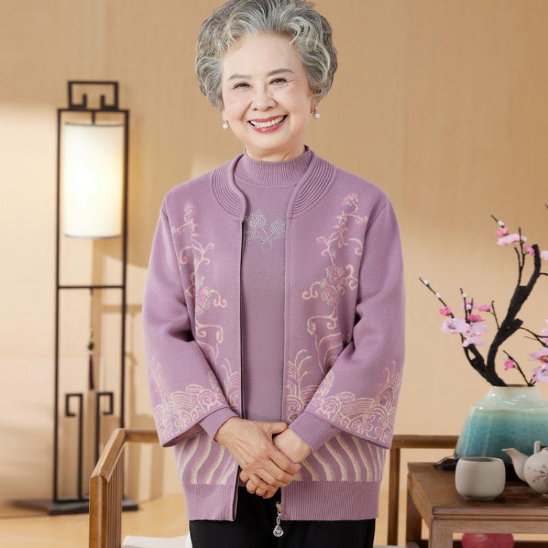 Mom, wife, autumn and winter plush sweater for the elderly, autumn two-piece set for grandma, autumn and winter set, plus size cardigan.