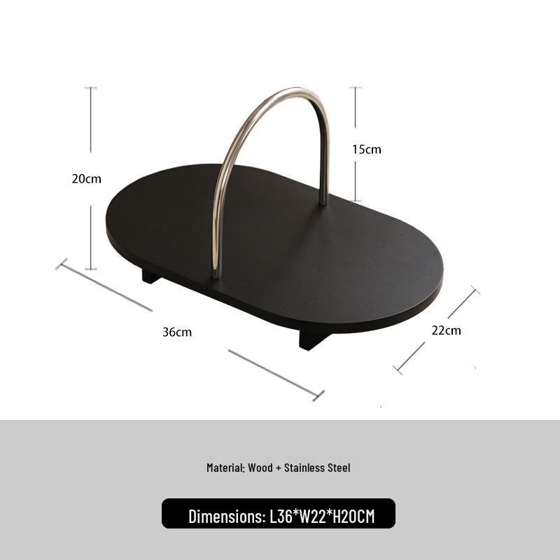Wabi-Sabi Black Wooden Tray with Modern Metal Handle for Hotel & B&B Decor