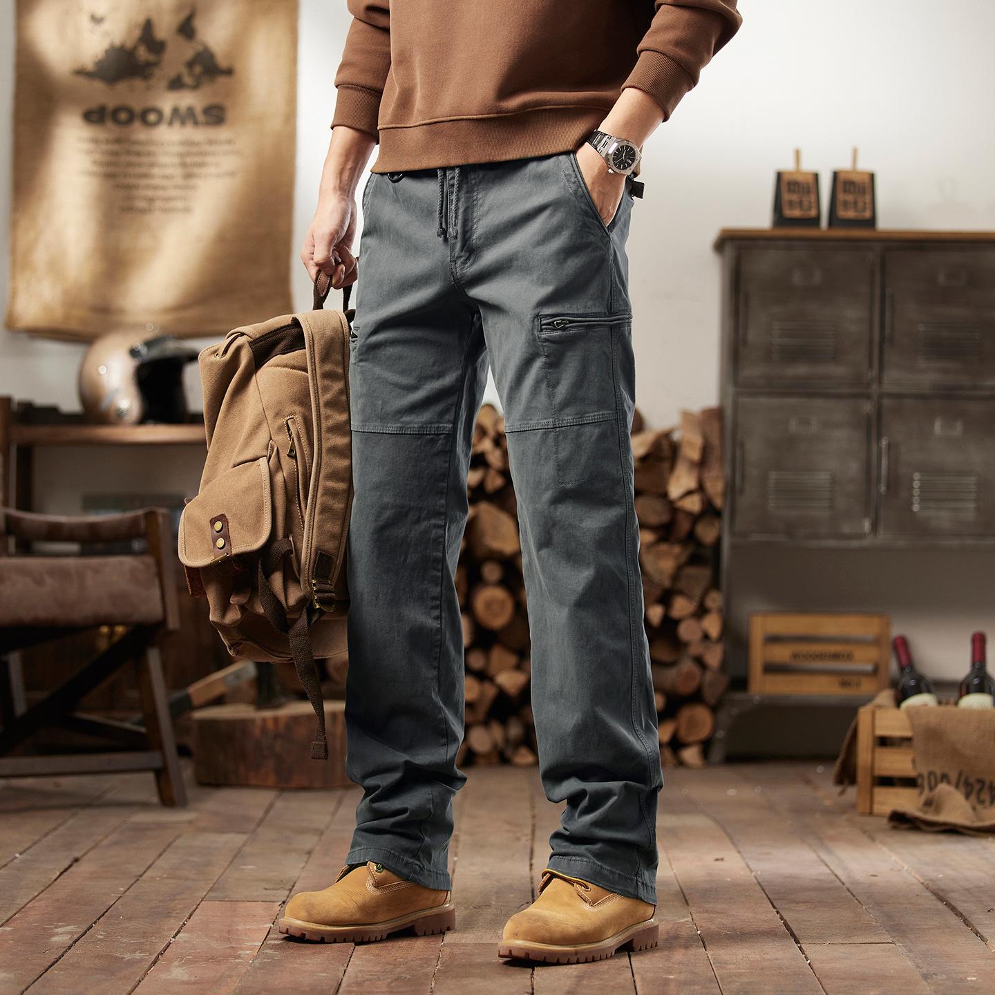 

Men s Retro Mountain Style Cargo Pants - Wide Leg, Multi-Pocket, Cuffed 29
