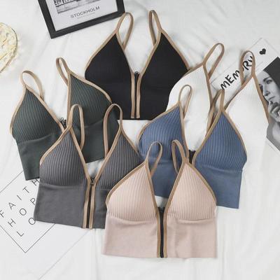 Deep V Zipper One-Piece No-Rim Sexy Tube Top Camisole Bra