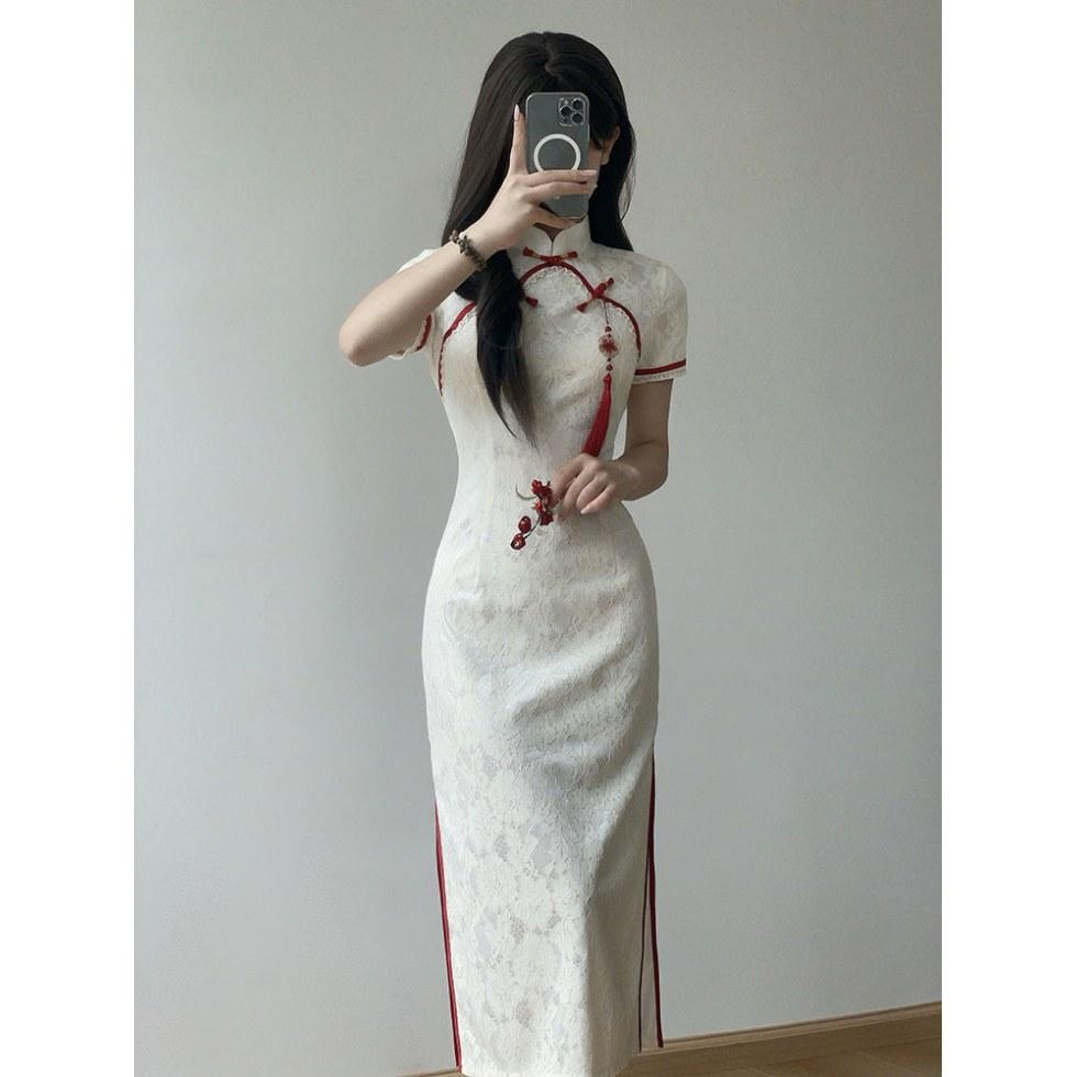 Stile Cinese Stile Cheongsam Stile Cinese Sexy Fidanzamento Quotidiano Temperamento Di Alto Livello Lungo Qipao Donna