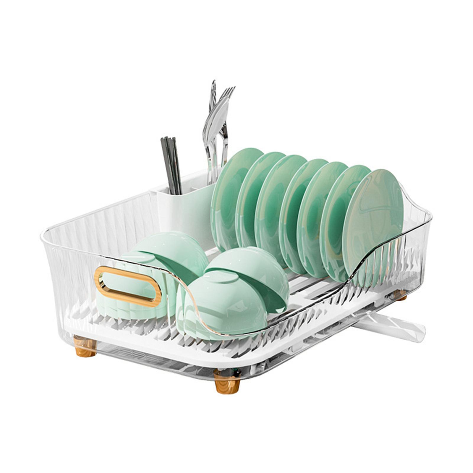 Dish Drying Rack, Multifunctional Dish Racks For Kitchen Counter, Kitchen Drying Rack With Removable Utensil Holder, Drainboard Swivel Spout Drain rack transparent