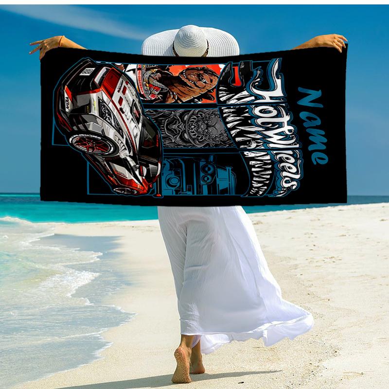 Custom Name Ultra-Soft Beach Towel with Racing Theme,Ideal for Pool - Camping, Diving - Perfect Travel Essential, Vibrant Beach Towel.