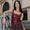 Leather Vest Fashion Women's New Solid Color Square Collar Sleeveless Fashion Sexy PU Leather Vest T-shirt Tops