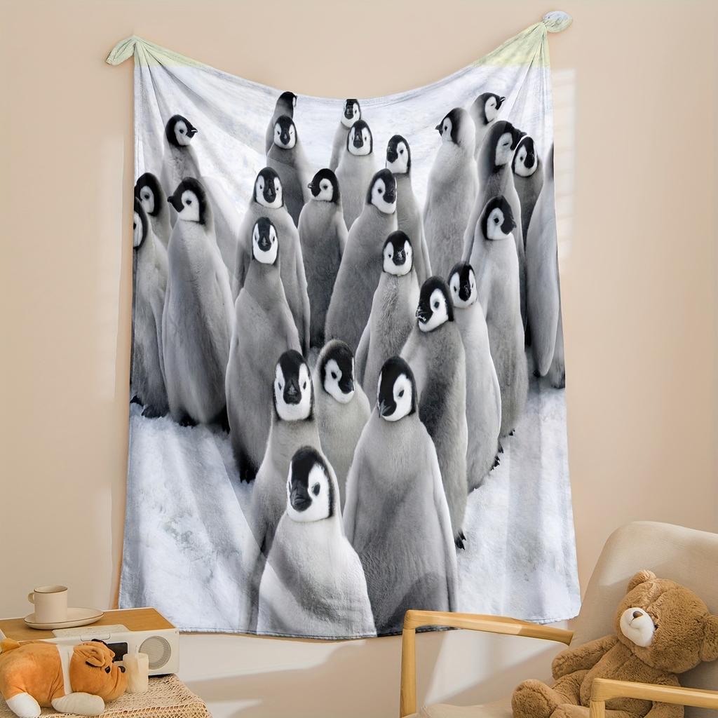 Penguin Blanket Soft Plush Blanket Lightweight Digitally Printed Flannel Blanket For Sofa Bed